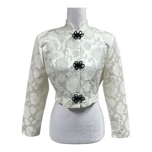 Vintage Mirrors Asian Inspired Frog Knot Jaquard Crop Jacket Sz S